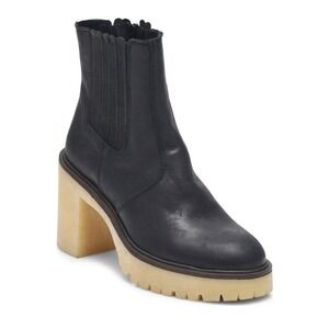 Free People‎ Women's 8.5 Heel Chelsea Boots Lug Sole Ankle Booties Black Leather